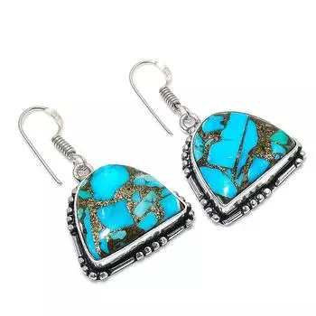 Copper Blue Turquoise Gemstone 925 Sterling Silver Jewelry Earring 1.58 r0w59