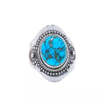 Copper Blue Turquoise Gemstone 925 Sterling Silver Ring V8552, Blue Ring, Oval Ring, Valentin s Day Gift, Gift For Her, Birthday Gift, Handmade Jewelr