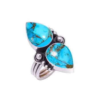Copper Blue Turquoise Gemstone 925 Sterling Silver Ring V9386, Blue Ring, Pear Ring, Valentin s Day Gift, Gift For Her, Birthday Gift, Handmade Jewelr