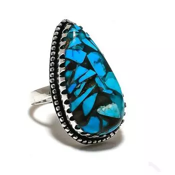 Copper Blue Turquoise Gemstone Handmade 925 Sterling Silver Ring Size 7.5 s9s02