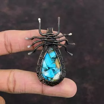 Copper Blue Turquoise Pendant Copper Wire Wrapped Spider Pendant Handmade Pendant Designer Copper Jewelry Anniversary Gift Gemstone Pendants