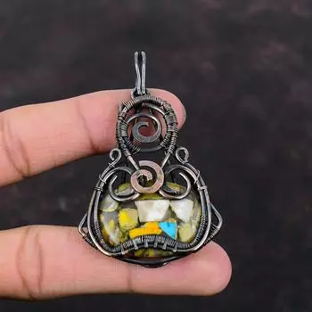 Copper Bumble Bee Jasper Pendant Copper Wire Wrapped Pendant Ethnic Jewelry Handmade Pendant Copper Jewelry Gemstone Pendant Engagement Gift