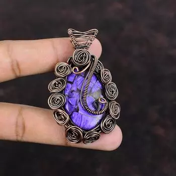 Copper Charoite Pendant Copper Wire Wrapped Gemstone Pendant Handmade Copper Jewelry Unique Design Pendant Wire Wrapped Jewelry Wedding Gift