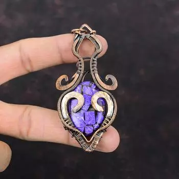 Copper Charoite Pendant Copper Wire Wrapped Gemstone Jewelry Handmade Boho Pendant Antique Copper Pendant Gift For Him Wire Wrapped Pendant
