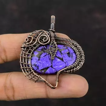 Copper Charoite Pendant Copper Wire Wrapped Gemstone Pendant Handmade Antique Jewelry Awesome Copper Pendant Wire Wrap Pendant Gift For Girl