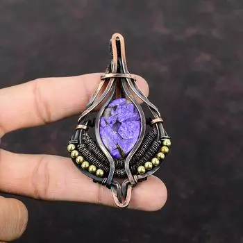 Copper Charoite Pendant Copper Wire Wrapped Jewelry Gemstone Pendant Copper Wire Wrap Pendant Handmade Jewelry Gift For Her Designer Pendant