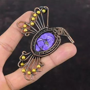 Copper Charoite Pendant Copper Wire Wrapped Pendant Natural Gemstone Jewelry Bird Pendant Handmade Pendant Copper Wire Jewelry Wedding Gift