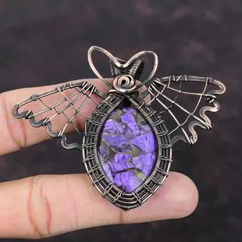 Copper Charoite Pendant Copper Wire Wrapped Pendant Gemstone Jewelry Handmade Butterfly Pendant Unique Copper Design Jewelry Gift For Mother