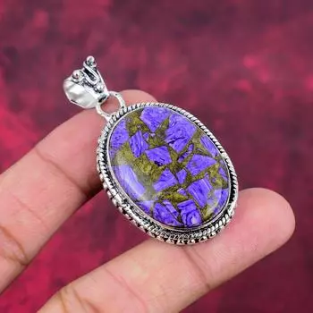 Медный кулон с чароитом, драгоценный камень, кулон из стерлингового серебра 925 пробы, подарок ручной работы для жены, кулон, ювелирное изделие 2.24 Inches фиолетовый