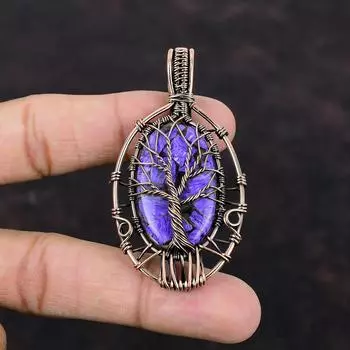 Copper Charoite Pendant Tree Of Life Pendant Copper Wire Wrapped Pendant Handmade Pendant Wonderful Copper Jewelry For Gift Gemstone Pendant