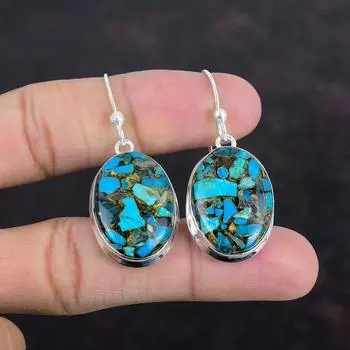 Copper Chrysocolla Earring Real Gemstone Earring Handmade Earrings 925 Sterling Silver Earring Very Pretty Chrysocolla Jewelry Gift For Wife