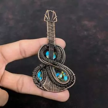 Copper Chrysocolla Pendant Copper Wire Wrapped Gemstone Pendant Guitar Design Pendant Beautiful Copper Jewelry Handmade Pendant Gift For Mom