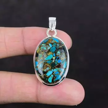 Медный кулон Chrysocolla, натуральный драгоценный камень, кулон из стерлингового серебра 925 пробы, изящный кулон ручной работы, лечебный камень, ювелирные изделия, подарки для жены