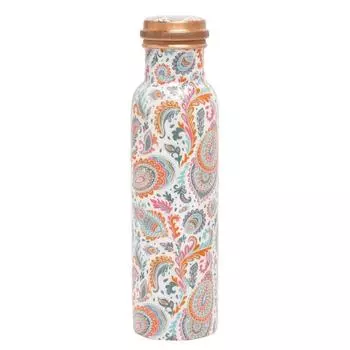 Copper Designer Water Bottle | Leak Proof Protection | Ayurveda and Yoga Health Benefits (1000ml, Meena Pink Design, Pack of 1)