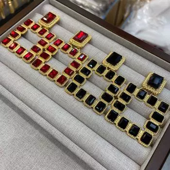 Copper gold-plated gemstone hollow square earrings women s exaggerated square earrings jewelry fashion