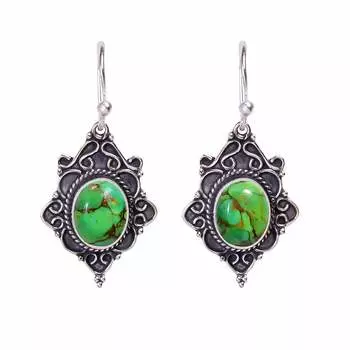 Copper Green Turquoise 925 Sterling Silver Earring V823, Green Earring, Oval Earring, Valentin s Day Gift, Gift For Her, Birthday Gift, Handmade Jewel