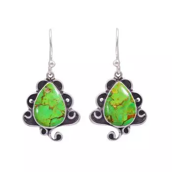 Copper Green Turquoise 925 Sterling Silver Earring V9828, Green Earring, Pear Earring, Valentin s Day Gift, Gift For Her, Birthday Gift, Handmade Jewe