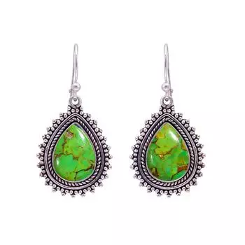Copper Green Turquoise 925 Sterling Silver Earring V9748, Green Earring, Pear Earring, Valentin s Day Gift, Gift For Her, Birthday Gift, Handmade Jewe