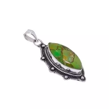 Copper Green Turquoise 925 Sterling Silver Pendant V9043, Green Pendant, Marquish Pendant, Valentin s Day Gift, Gift For Her, Birthday Gift, Handmade