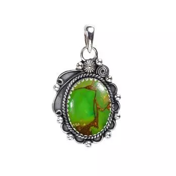 Copper Green Turquoise 925 Sterling Silver Pendant V8326, Green Pendant, Oval Pendant, Valentin s Day Gift, Gift For Her, Birthday Gift, Handmade Jewe