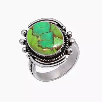 Copper Green Turquoise 925 Sterling Silver Ring V5005, Green Ring, Oval Ring, Valentin s Day Gift, Gift For Her, Birthday Gift, Handmade Jewelry, Silv