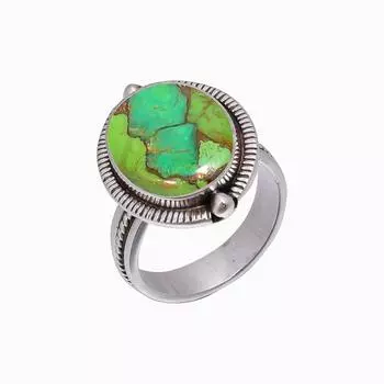 Copper Green Turquoise 925 Sterling Silver Ring V5079, Green Ring, Oval Ring, Valentin s Day Gift, Gift For Her, Birthday Gift, Handmade Jewelry, Silv