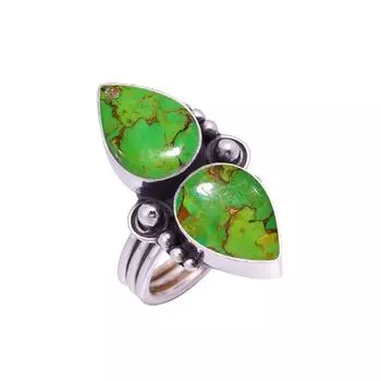 Copper Green Turquoise Gemstone 925 Sterling Silver Ring V9388, Green Ring, Pear Ring, Valentin s Day Gift, Gift For Her, Birthday Gift, Handmade Jewe