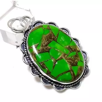 Copper Green Turquoise Gemstone Handmade 925 Sterling Silver Pendant 2.21 V8R90