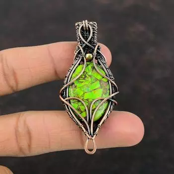 Copper Green Turquoise Gemstone Pendant Copper Wire Wrapped Pendant Handmade Jewelry Brand New Pendant Gift For Her Beautiful Copper Jewelry