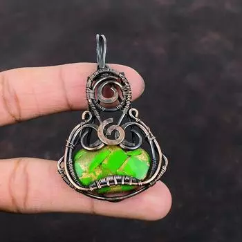 Copper Green Turquoise Gemstone Pendant Copper Wire Wrapped Pendant Handmade Boho Jewelry Latest Design Pendant Gift For Her Copper Jewelry