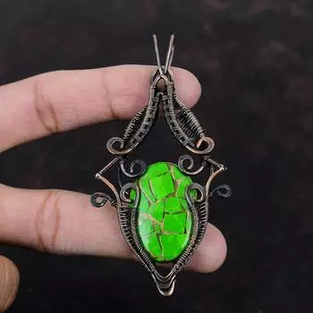Copper Green Turquoise Pendant Copper Wire Wrapped Pendant Real Gemstone Pendant Copper Jewelry Pendant For Gift Handmade Wire Wrap Jewelry