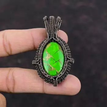 Copper Green Turquoise Pendant Copper Wire Wrapped Gemstone Pendant Handmade Jewelry Dainty Pendant Copper Wire Wrapped Jewelry Wedding Gift