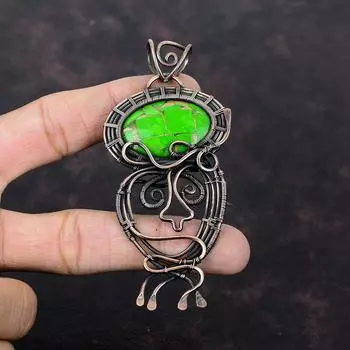 Copper Green Turquoise Pendant Copper Wire Wrapped Pendant Handmade Boho Pendant Gemstone Copper Jewelry Anniversary Gift Wire Wrap Jewelry