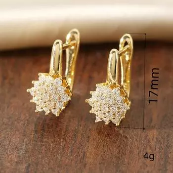 Copper inlaid zircon ear buckle French exquisite flower women s earrings U-shaped personalized simple earrings