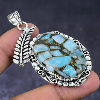 Copper Larimar Gemstone 925 Steling Silver Jewelry Pendant 2.36 M5v37