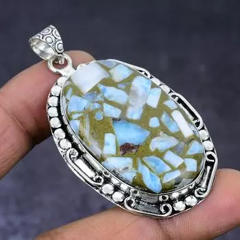 Copper Larimar Gemstone 925 Steling Silver Jewelry Pendant 2.36 b0B96