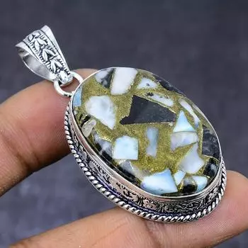 Copper Larimar Gemstone 925 Steling Silver Jewelry Pendant 2.21 S6Y64