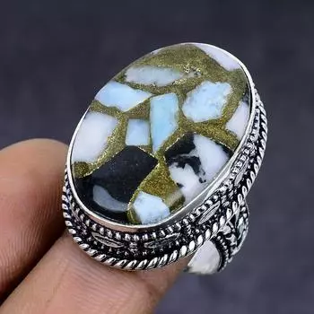 Copper Larimar Gemstone 925 Sterling Silver gift Jewelry Ring Size 9 b4S62