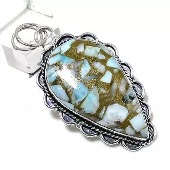 Copper Larimar Gemstone Handmade 925 Sterling Silver Jewelry Pendant 2.40 v0M91