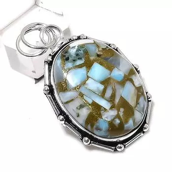 Copper Larimar Gemstone Handmade 925 Sterling Silver Jewelry Pendant 1.97 g8E24