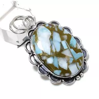 Copper Larimar Gemstone Handmade 925 Sterling Silver Jewelry Pendant 2.05 y5y78
