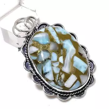 Copper Larimar Gemstone Handmade 925 Sterling Silver Jewelry Pendant 2.25 o8W61