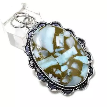 Copper Larimar Gemstone Handmade 925 Sterling Silver Jewelry Pendant 2.21 h1e85