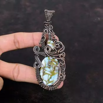 Copper Larimar Pendant Copper Wire Wrapped Jewelry Gemstone Pendant Handmade Copper Pendant Larimar Jewelry Gift For Women Wire Wrap Pendant