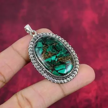 Ювелирные изделия из медного малахита, кулон из стерлингового серебра 925 пробы, ювелирные изделия ручной работы с драгоценными камнями, подарки для жены, абсолютно новый кулон 2.05 Inches зелёный