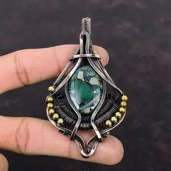 Медный малахитовый кулон, драгоценный камень, медная проволока, обернутая в ювелирное изделие, антикварный кулон, малахитовое украшение ручной работы, подарок для мамы, медный кулон
