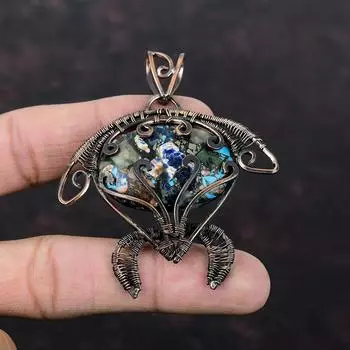 Copper Multi Turquoise Pendant Copper Wire Wrapped Pendant Gemstone Jewelry Handmade Tortoise Pendant Copper Wire Wrap Jewelry Gift For Mom