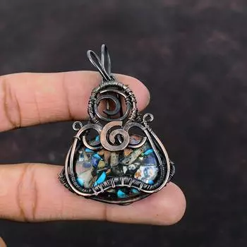 Copper Multi Turquoise Pendant Copper Wire Wrapped Pendant Original Gemstone Pendant Handmade Jewelry Wedding Gift Beautiful Copper Jewelry