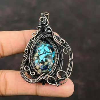 Copper Multi Turquoise Pendant Copper Wire Wrapped Pendant Gemstone Pendant Ethnic Style Pendant Gift For Him Handmade Copper Wire Jewelry