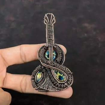 Copper Neon Apatite Pendant Copper Wire Wrapped Pendant Guitar Pendant Handmade Wire Wrap Jewelry Gemstone Pendant Copper Jewelry For Gifts